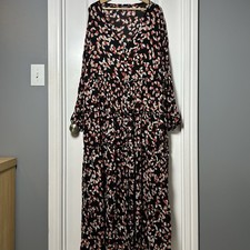 Roaman's Black Abstract Floral Print Tiered Button Front Maxi Dress Boho Style picture