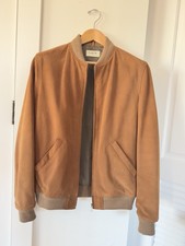 APC Men’s S Brown Suede Bomber Jacket Full Zip Lined Pockets Band Collar picture