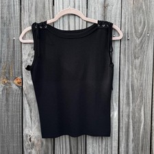 Joseph A Black Ribbed Grommet Lace Up Knit Tank Top Y2k 2000s Women's Medium picture