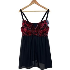 NEW Cacique Babydoll Set Seriously Sexy Lace Mesh Lingerie Women 22/24 Black Red picture