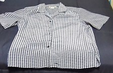 DONNKENNY Womens Size L Black White Houndstooth Button-Up Collared Short Sleeve picture