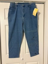 NWT QUACKER FACTORY Sz 20W Embroidered Spiderweb with Rhinestones Blue Jeans NEW picture