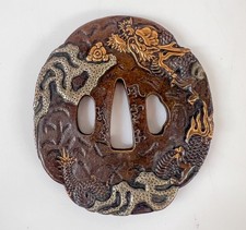 Japanese Mokko Tsuba Unryu Dragon in Clouds Mixed Metals picture