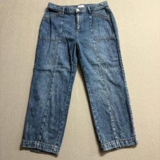 Loft Outlet Petite Jeans Womens Size 8P Blue Acid Wash Wide Leg Crop Denim picture