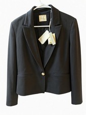 NWT Elie Tahari Black Gold Crest Button Blazer M Viscose Knit Suit Jacket picture