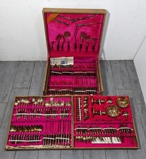 Vintage Thai Siam Bronze Flatware Wood Case Mid Century Modern T. Man Jewelry  picture