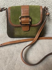 Brahmin Gianna Samba Highgate Handbag Crossbody Green Brown Lizard Suede picture