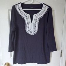 TALBOTS Women's Cottom Blend Navy White Casual Career Everyday top XL picture