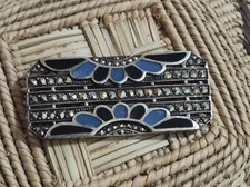 Antique German Art Deco 835 Silver Enamel Marcasite Brooch Hermann Bauer 13.7g picture