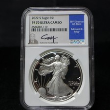 2022-S American Silver Eagle Proof NGC PF70 Ultra Cameo Edmund C. Moy Signed picture