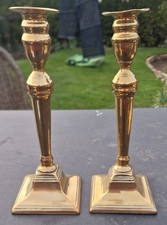 Pr Antique Georgian Brass Candlesticks 8.5