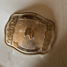 Vintage Montana Silversmiths Horse Head Belt Buckle Nickel Western USA Made picture