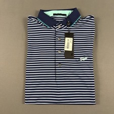 Greyson Golf Shirt Polo Chest Logo Striped Medium Maltese Blue NWT MSRP $118 picture