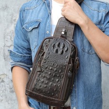 Men Luxury Crocodile Pattern Sling Bag Chest Shoulder Daypack Crossbody Bag Gift picture