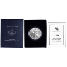 2011-W Burnished $1 American Silver Eagle Box, OGP & COA picture