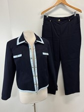 St. John Sport 2 Pc Outfit Women’s Pants 14 Jacket L Navy Blue Classic Casual  picture