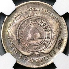 1895 NGC XF 45 Honduras 25 Centavos Standing Liberty 12k Coin POP 2/1 (24071401C picture