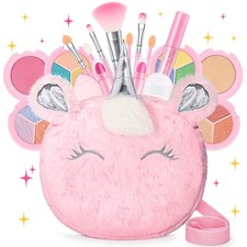 18Pcs Kids Real Makeup Kit for Girls Age 3-10 wih Fluffy Purse Unicorn Pink picture