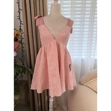 NWT Lulus Darling Composure Pink Jacquard Floral Tie-Strap Mini Dress Women's M picture
