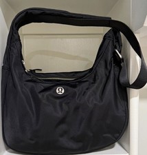 Lululemon City Essentials Black Zip Shoulder Bag Lined Inner Pockets Crescent picture