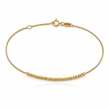 Ball Bead Bracelet 14k Solid Gold Box Chain Adjustable 6.5