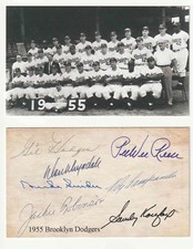 1955 Brooklyn Dodgers Team Photo 3x5 Postcard Robinson~Campanella~Facsimile Auto picture