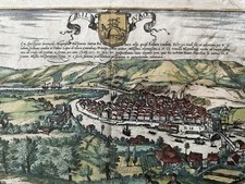 Bilbao Spain c.1575 Braun & Hogenberg birdseye view print with old hand color picture