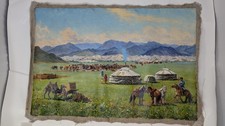Vintage 1994 Central Asian Steppe Yurt Oil Painting Ex Michael Joo Collection picture