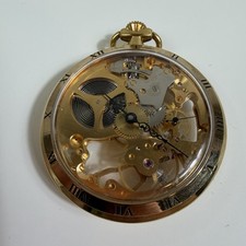 Rare R Müller Seventeen Jewels Skeleton Pocket Watch Gold Tone Imperfections VTG picture