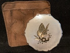 VTG “Stratton” Etched Butterfly Compact, Gold/Silver, W/Slipcase, England picture