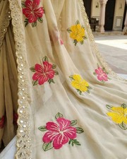 Handcrafted Floral Embroidered Saree with Contrast Blouse picture