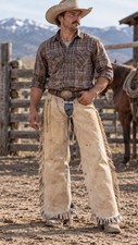 Vintage Shotgun Riding Chaps Tan Fringe Roughout Leather Western Cowboy  picture