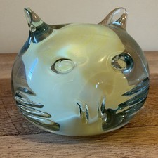 RARE Blenko Cat Face Paperweight Unreleased White/Yellow Warehouse Sample EUC picture