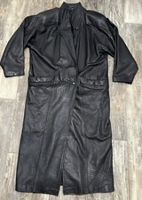 Compagnie Internationale Express Jacket Black Leather Round Collar Open Front L picture