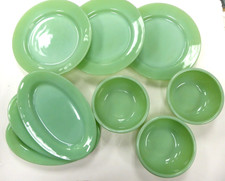 NOS New Old Stock Fire-King Jadeite Restaurant Ware 9-Pc Set 1940s BLOCK MARK picture