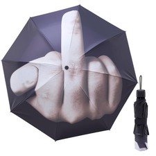 Funny Middle Finger Folding Umbrella Black 98 cm Waterproof Sunproof 8 Rib picture