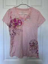 Sonoma Floral Embroidered V-Neck Cotton Blend tee shirt pink Women’s Sz S New picture