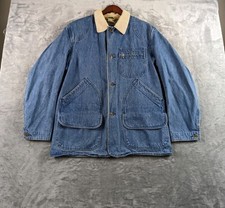 VTG LL Bean Coat Mens Large Blue Denim Chore Barn Corduroy Collar 90s USA READ picture