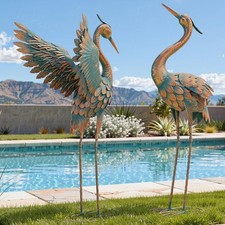 2 Large Crane Garden Statue Metal Heron Sculptures Outdoor Patio Yard Art Decor picture