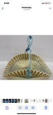 VINTAGE FENTON Aqua Gold Cherry Chain Loop Handle Basket picture