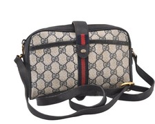 Authentic GUCCI Sherry Line Shoulder Cross Bag GG PVC Leather Navy Blue 563AB picture