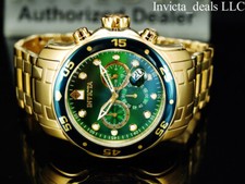 Invicta Men's 48mm PRO DIVER Scuba Chronograph Green Dial 18K Gold Plated Watch picture