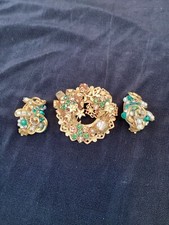 Vintage Original By ROBERT Rhinestone Pearl Filigree Gold Tone Pin  And Earrings picture
