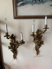 Pair of Antique French Rococo Louis XV Gilt Bronze  Wall Sconces 2-Light 25”  picture