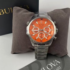 New w/box Bulova Marine Star 96B395 Orange Dial Men’s Chronograph Quartz Watch picture