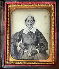 Antique 6th Plate Ambrotype B&W Portrait Photograph of  Elderly Woman Late 1850s picture