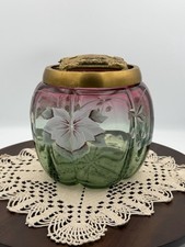 Fenton Rubina Verde Glass Melon Potpourri Jar Brass Lid HP #821/Signed HTF picture