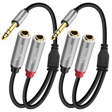 2 Pack 1/4 TRS Stereo Splitter Y Cable Male to Dual TS Female 6.35mm Adapter picture