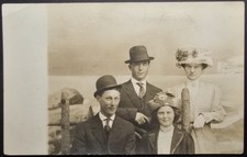Edwardian RPPC Couples Studio Portrait AZO Back 1910s Bowler Hats & Fashion picture