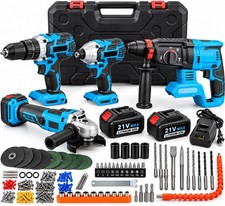 21V Cordless Power Tool Combo Kit Drill Impact Wrench Rotary Hammer Grinder Set picture